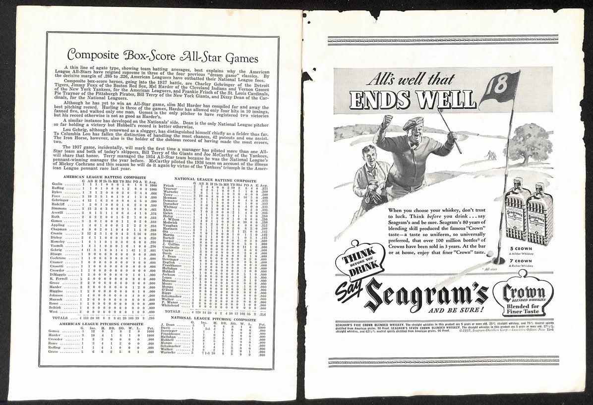 July 7, 1937 Baseball MLB All-Star Game Program 208734
