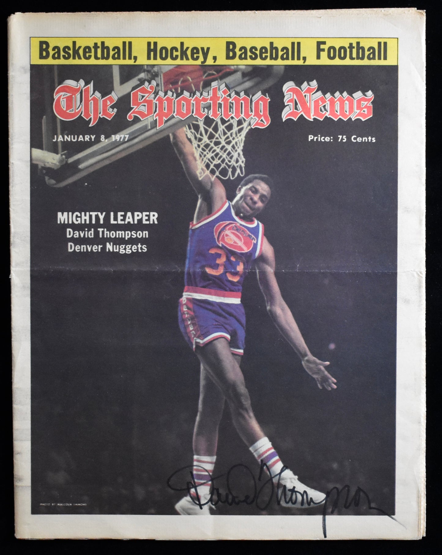 David Thompson HOF Signed/Auto January 8, 1977 The Sporting News JSA 205251