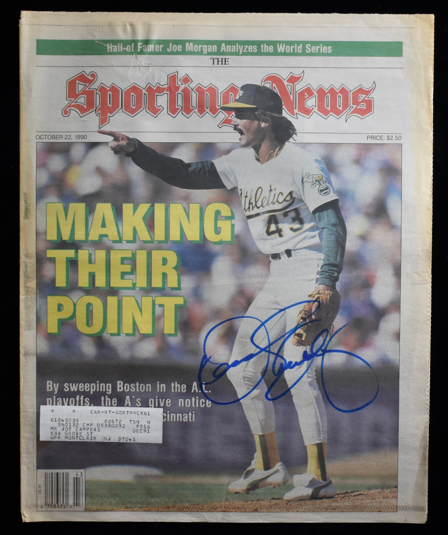 Dennis Eckersley HOF Signed/Auto October 22, 1990 The Sporting News JSA 205254