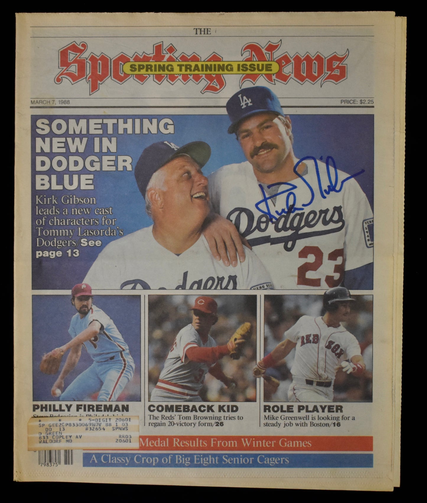 Kirk Gibson Signed 1988 The Sporting News Dodgers JSA 208577