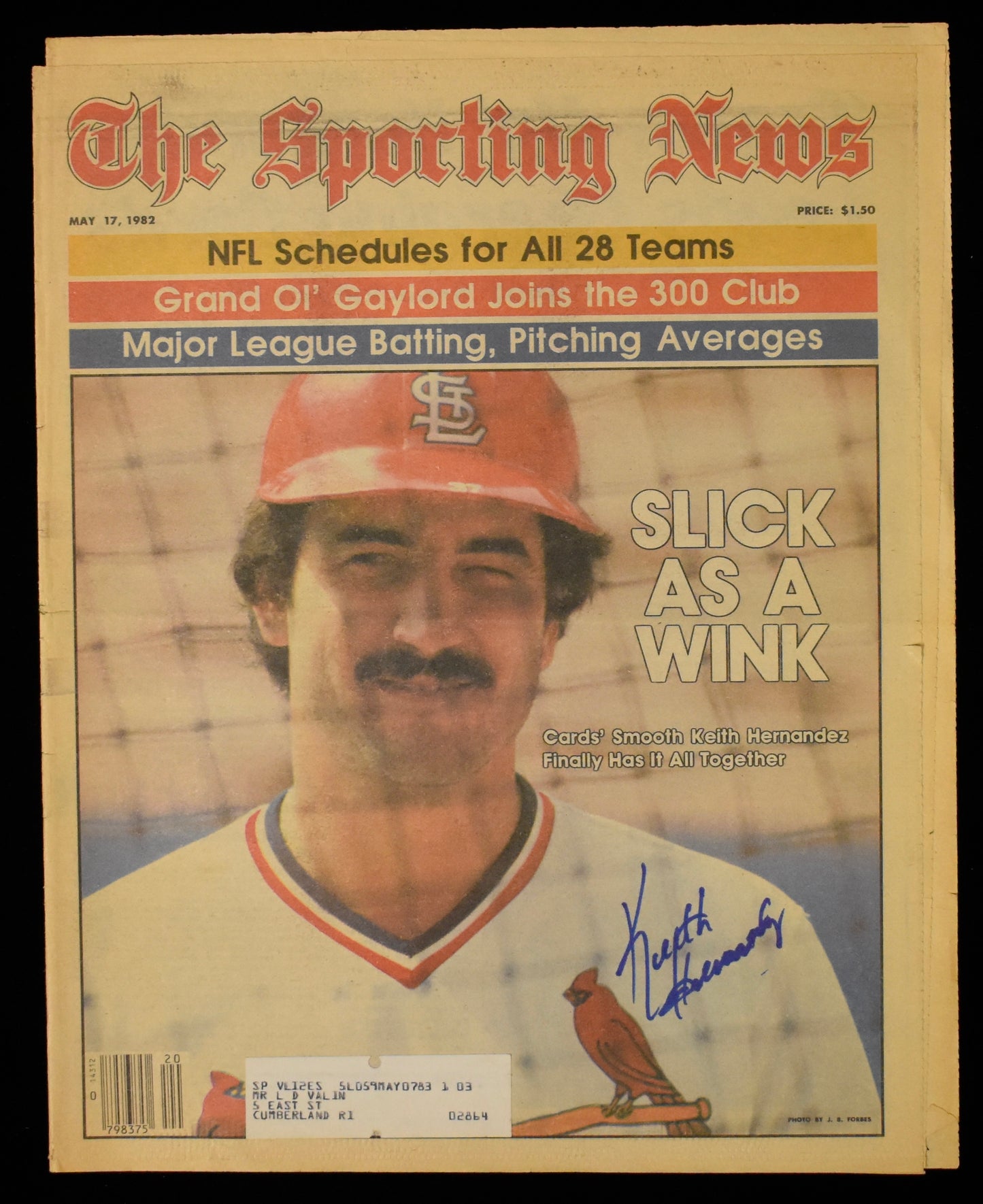 Keith Hernandez Signed 1982 The Sporting News Cardinals JSA 208594