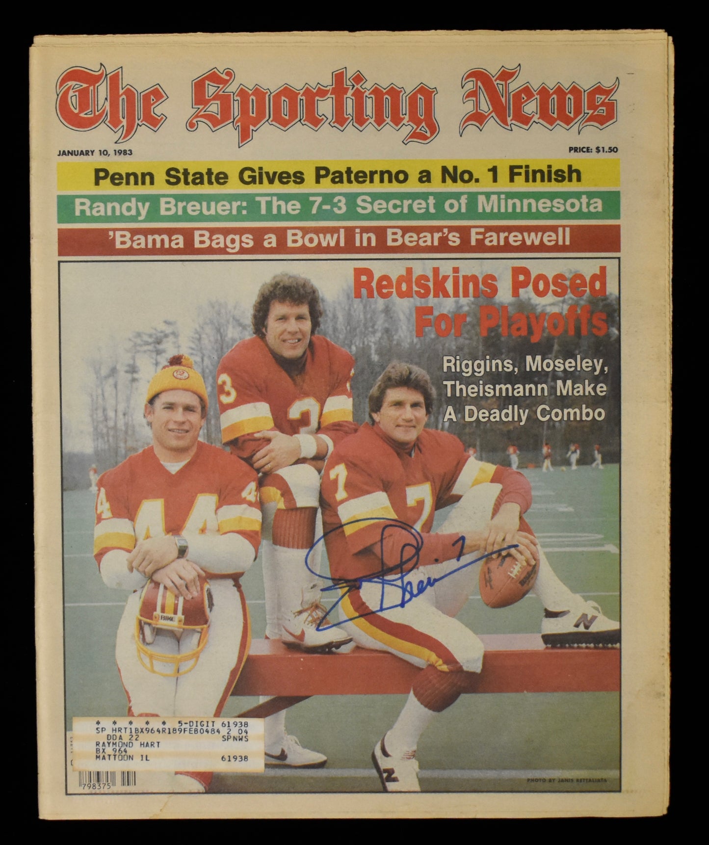 Joe Theismann Signed 1983 The Sporting News Redskins JSA 208603