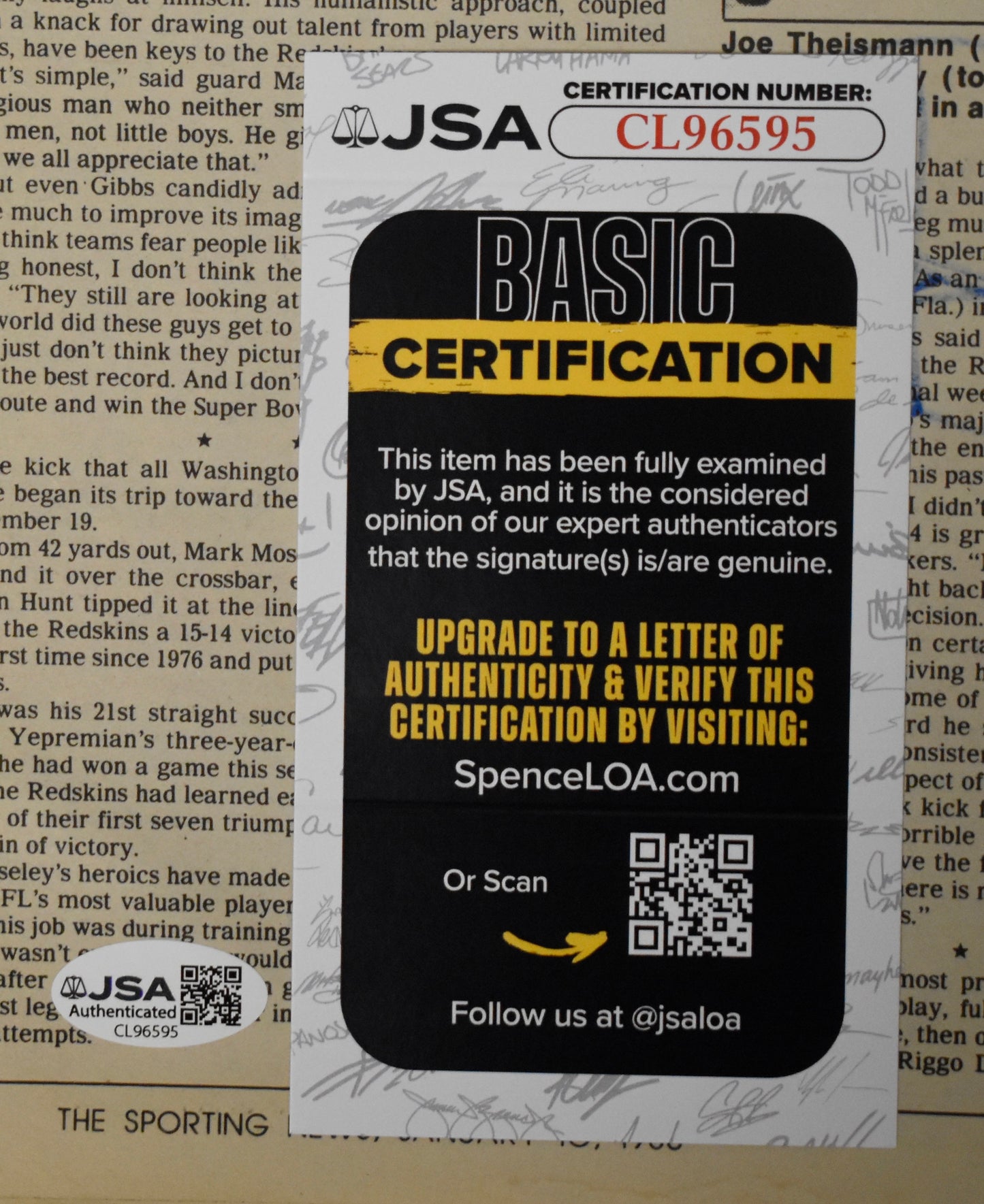Joe Theismann Signed 1983 The Sporting News Redskins JSA 208603