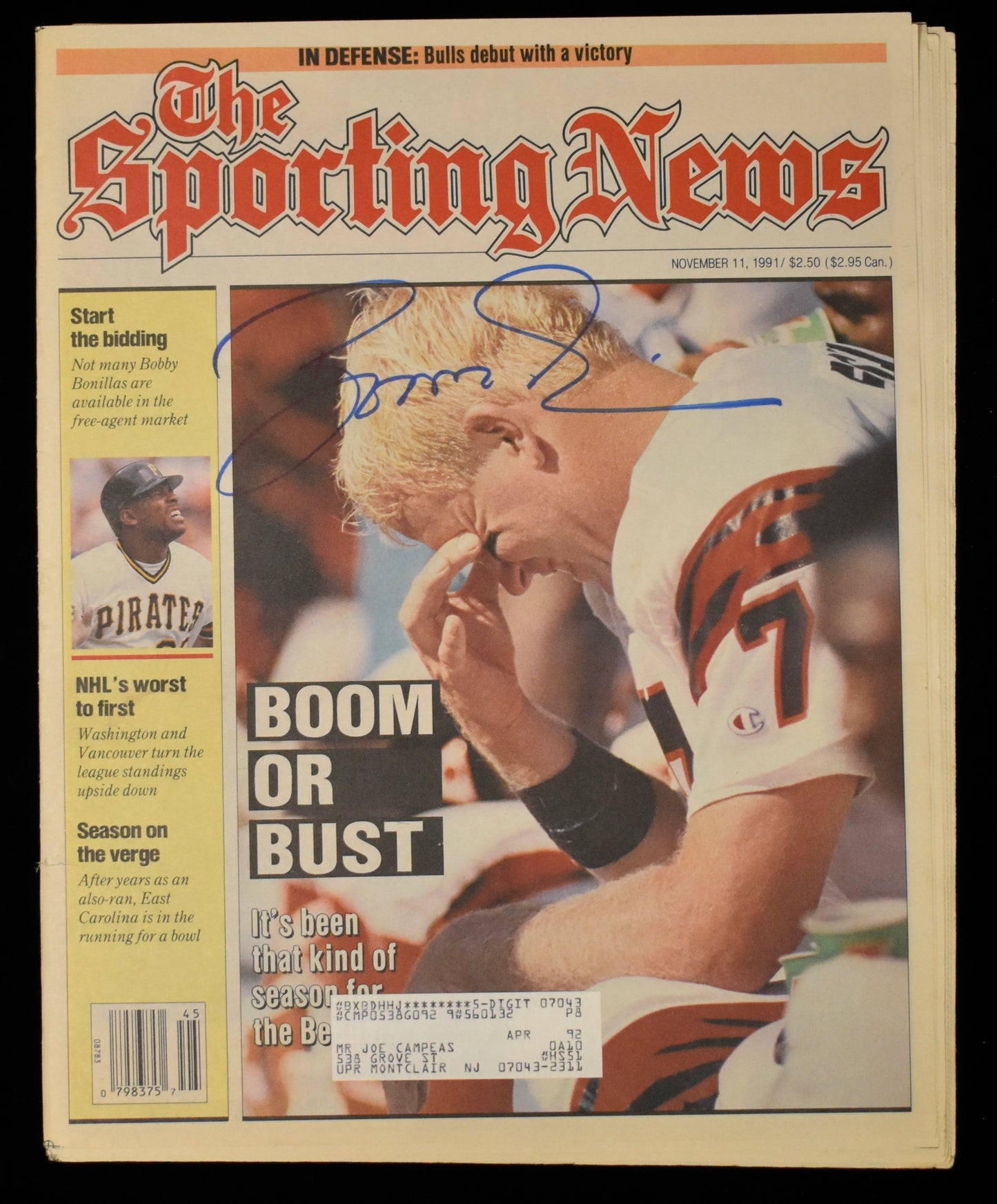 Boomer Esiason Signed 1991 The Sporting News Bengals JSA 208609