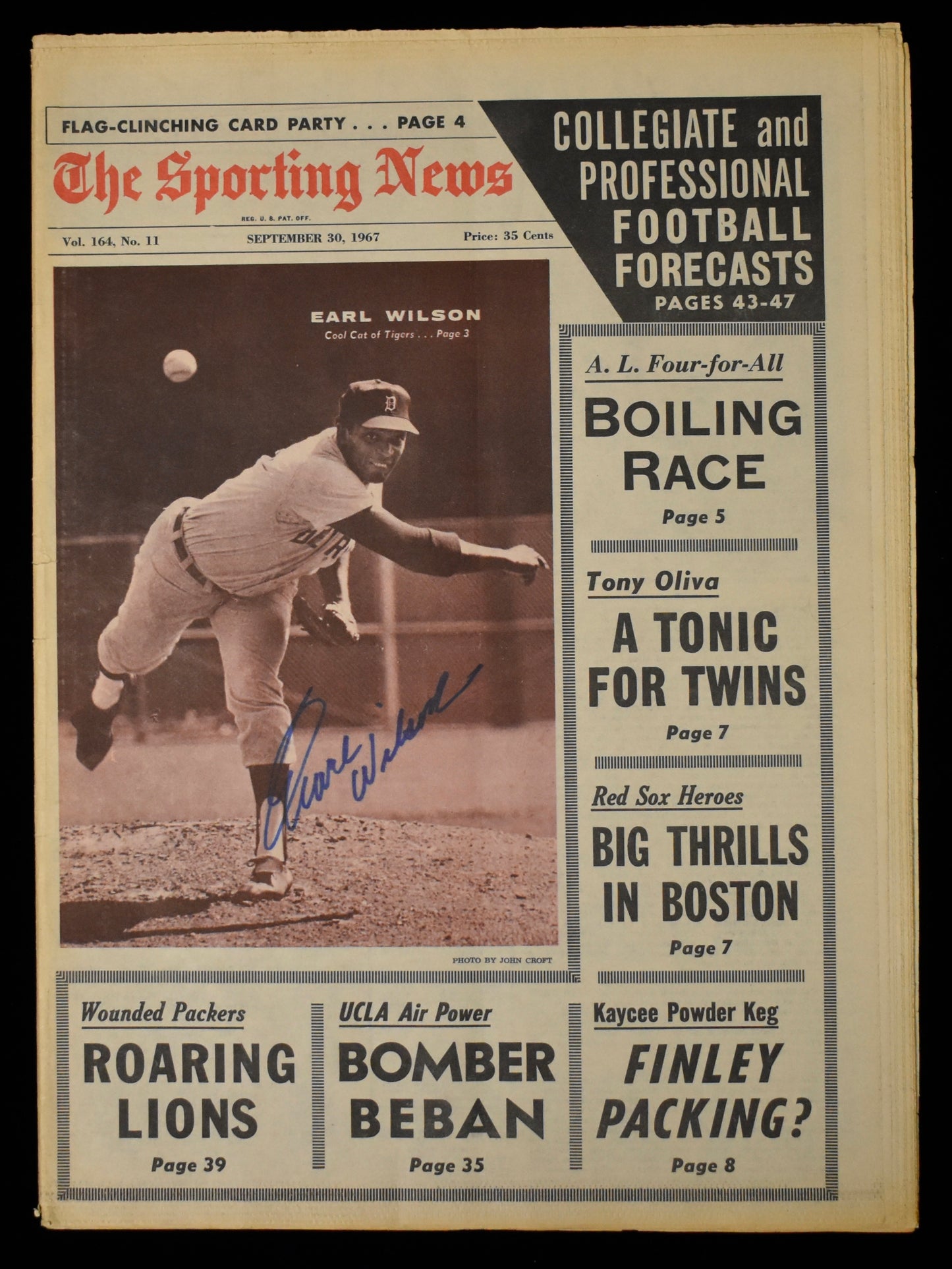 Earl Wilson Signed 1967 The Sporting News Tigers JSA 208576