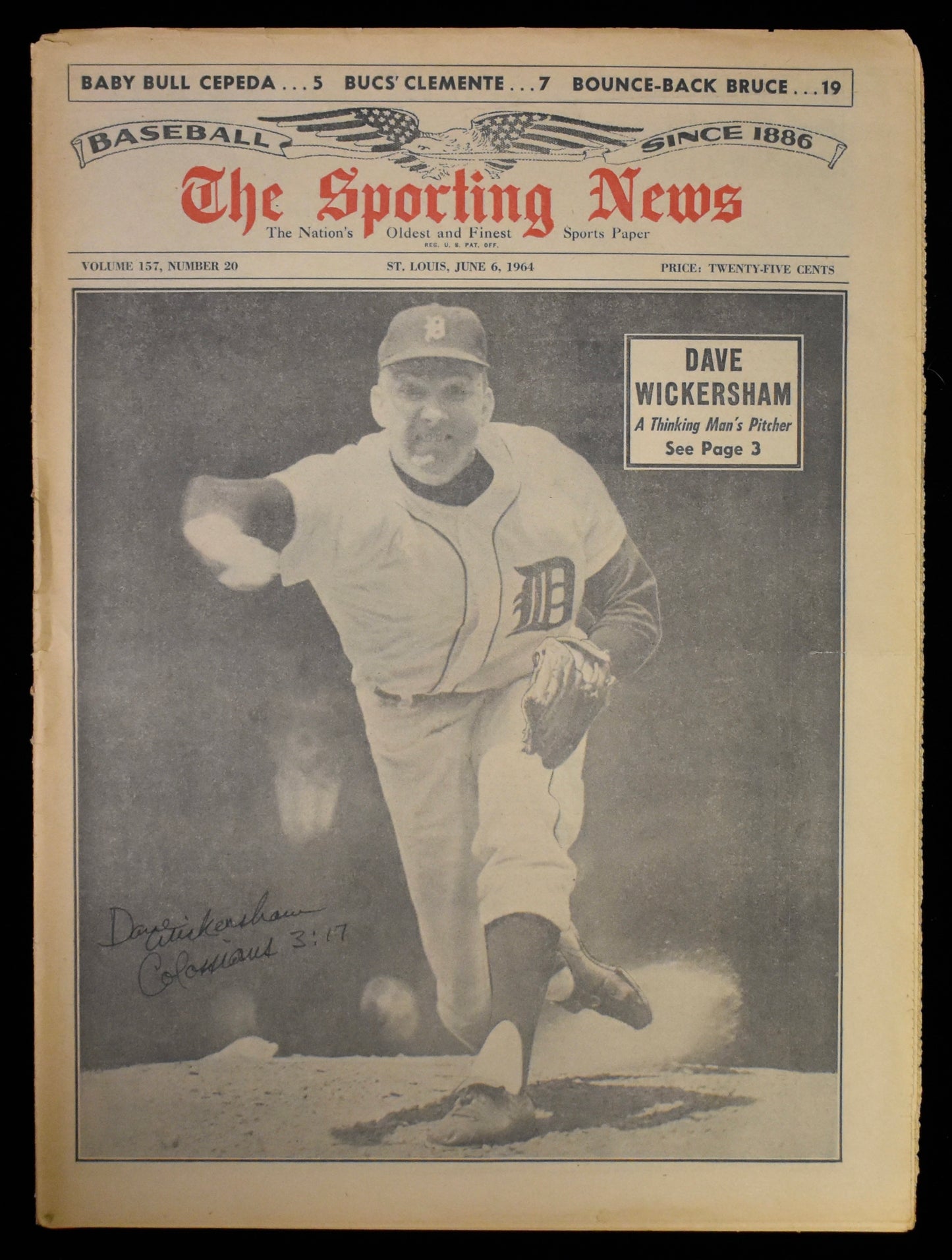 Dave Wickersham Signed 1964 The Sporting News Tigers JSA BA208551