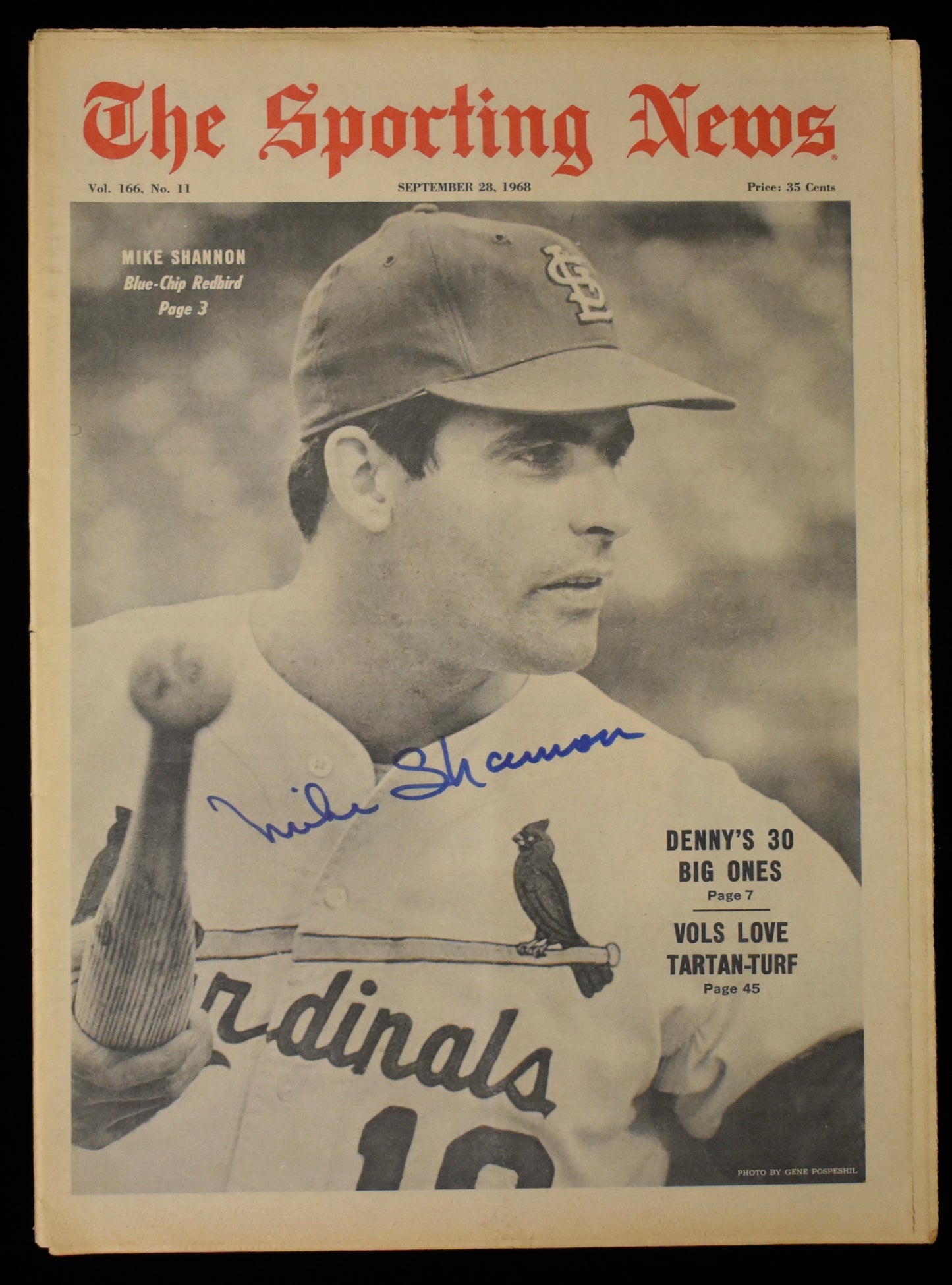 Mike Shannon Signed 1968 The Sporting News Cardinals JSA BA208568