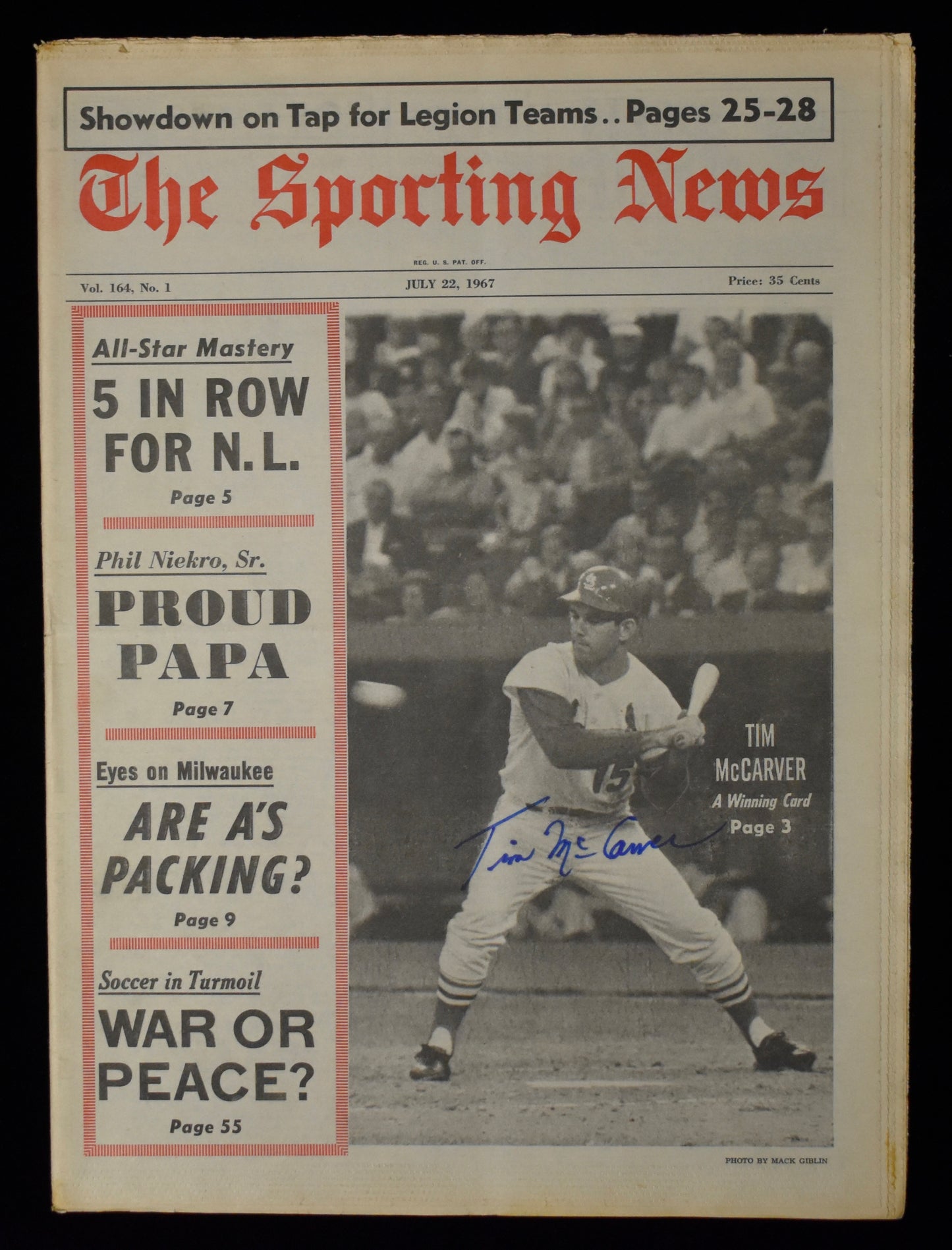 Tim McCarver Signed 1967 The Sporting News Cardinals JSA BA208569