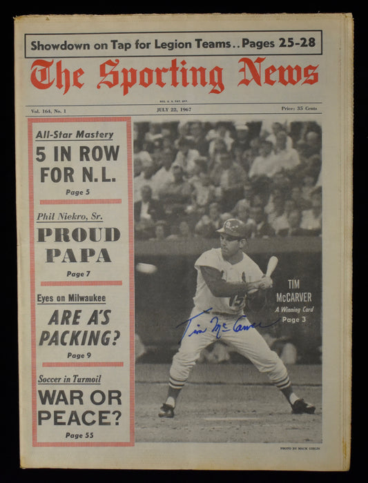 Tim McCarver Signed 1967 The Sporting News Cardinals JSA BA208569