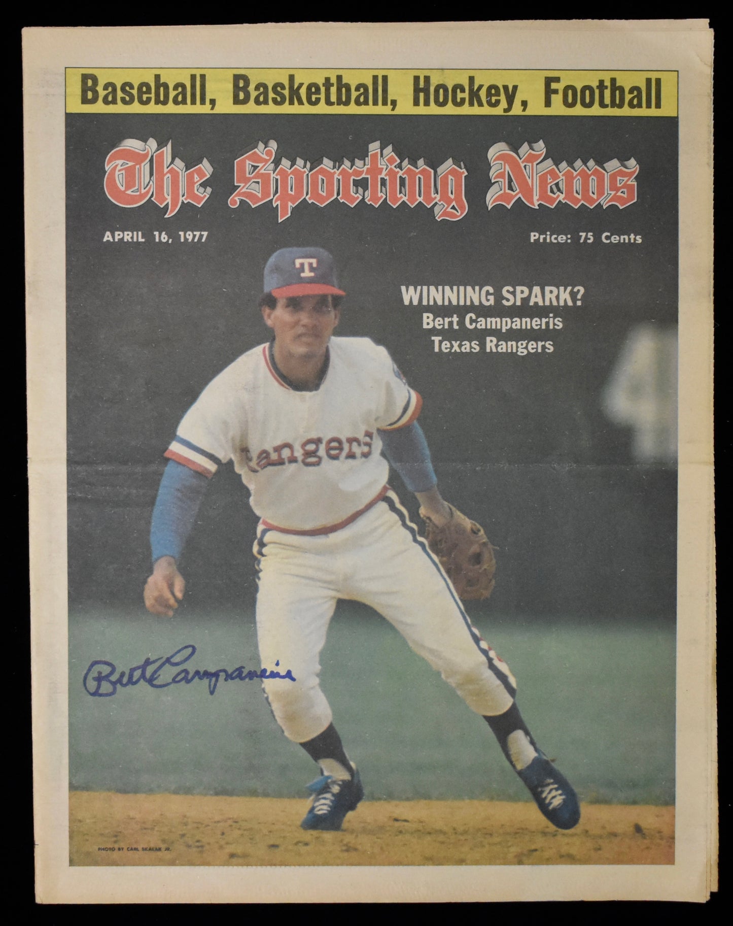Bert Campaneris Signed 1977 The Sporting News Rangers JSA BA208574