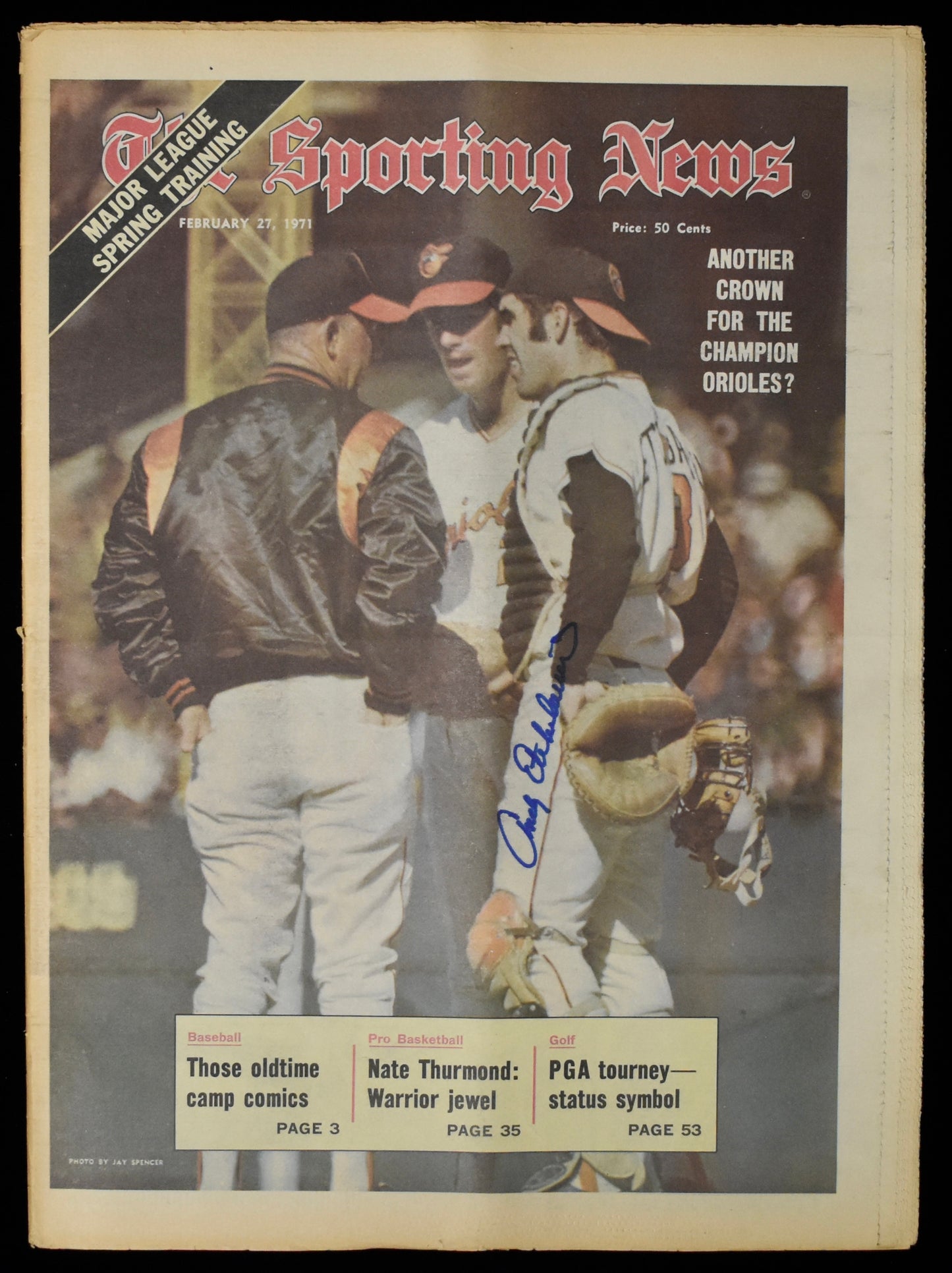 Andy Etchebarren Signed 1971 The Sporting News Orioles JSA BA208547