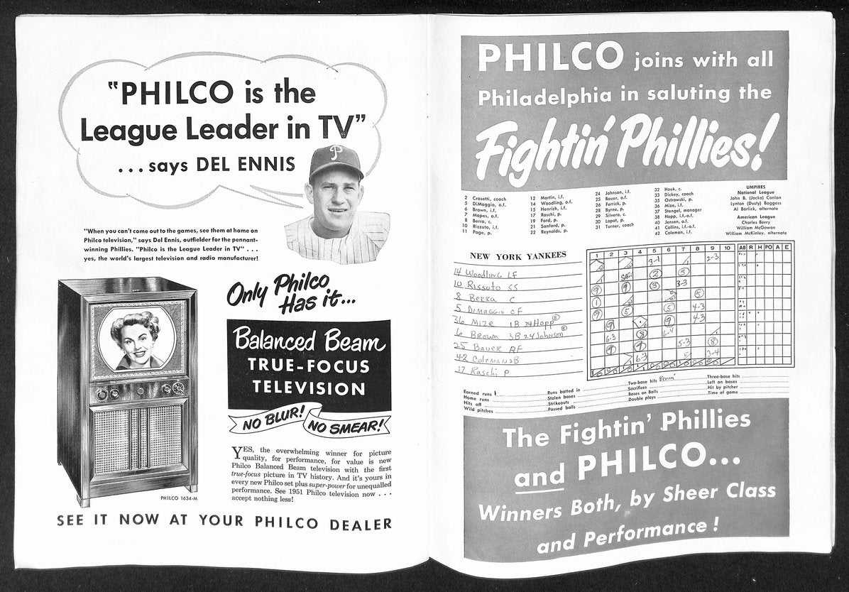 1950 World Series Game 2  Program Yankees vs. Phillies SCORED 208747