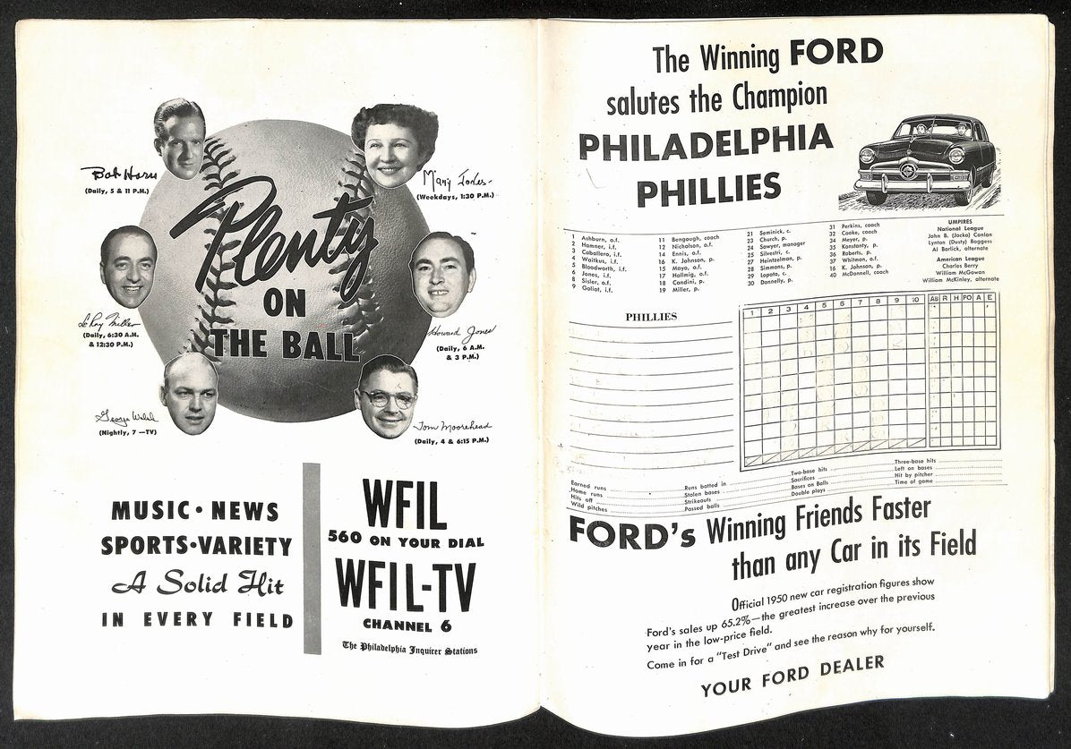 1950 World Series Game 2  Program Yankees vs. Phillies SCORED 208747