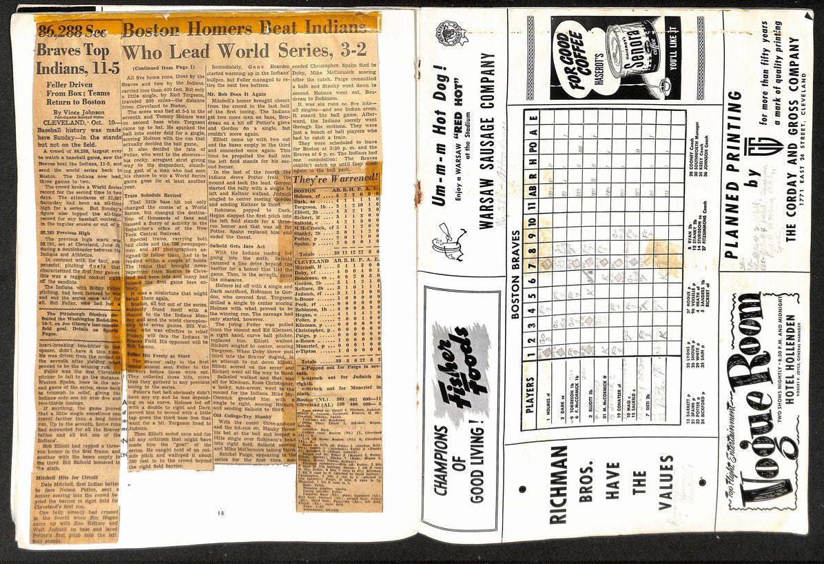 1948 World Series Game 5 Program Cleveland Indians vs. Boston Braves 208750