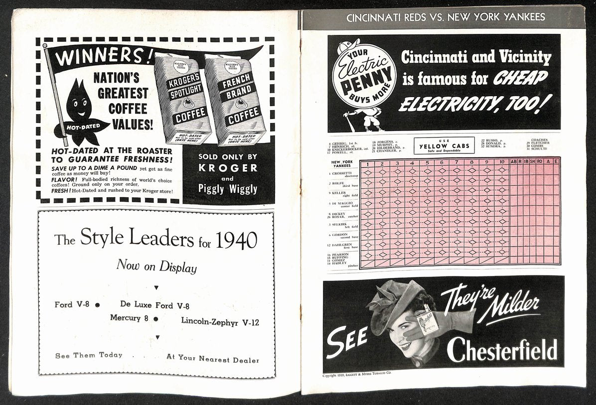 1939 World Series Program New York Yankees vs. Cincinnati Reds UNSCORED 208753