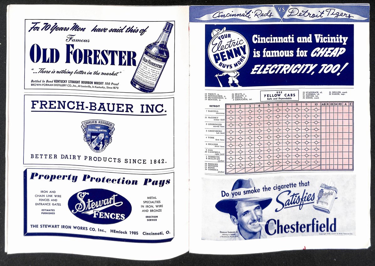 1940 World Series Program Detroit Tigers vs. Cincinnati Reds UNSCORED 208754