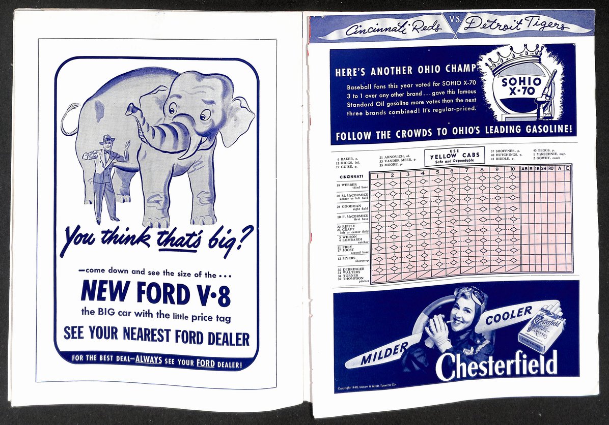 1940 World Series Program Detroit Tigers vs. Cincinnati Reds UNSCORED 208754