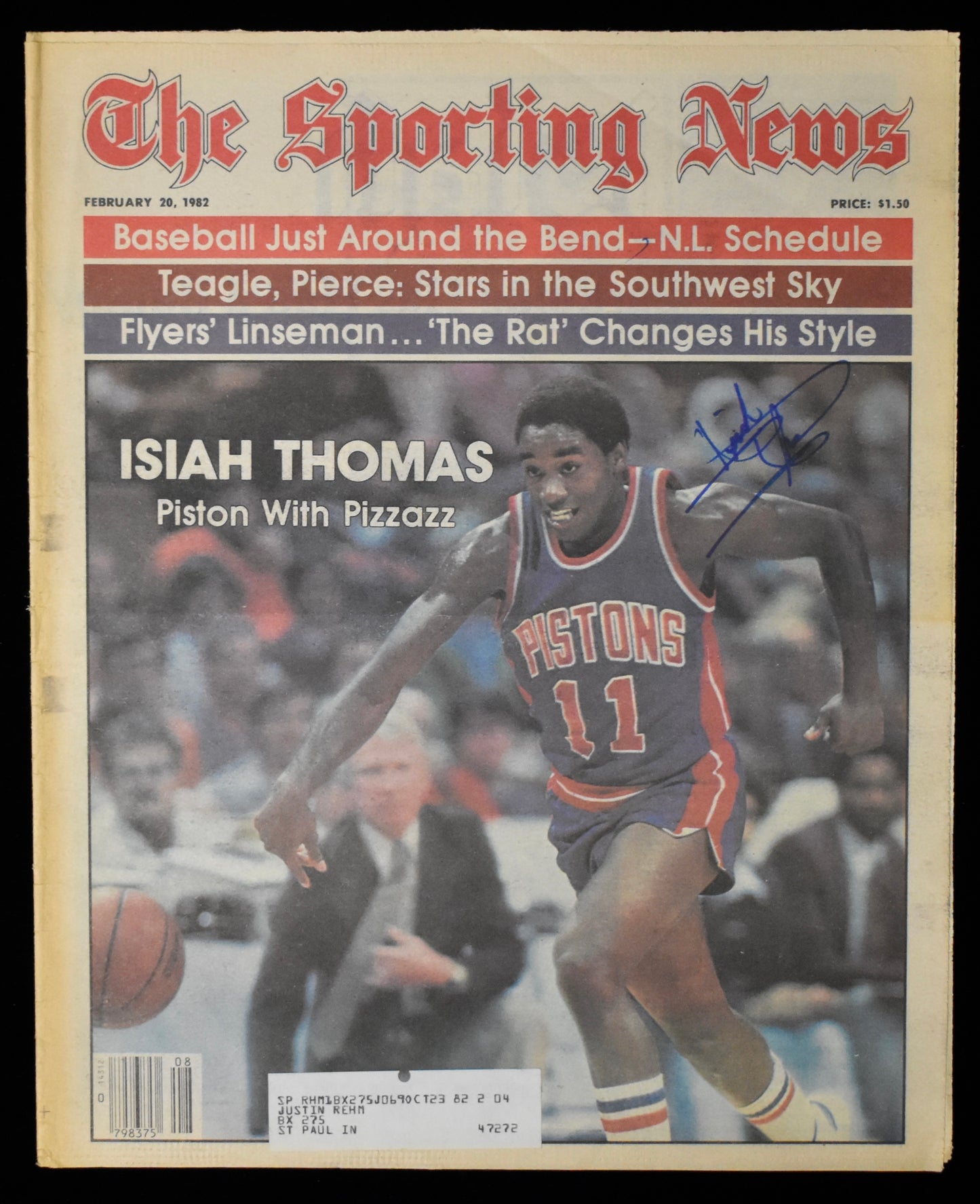 Isiah Thomas HOF Signed 1982 The Sporting News Pistons JSA BA208002