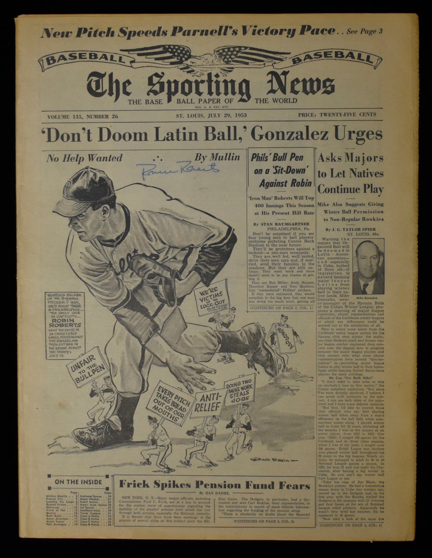 Robin Roberts HOF Signed 1953 The Sporting News Phillies JSA BA208008