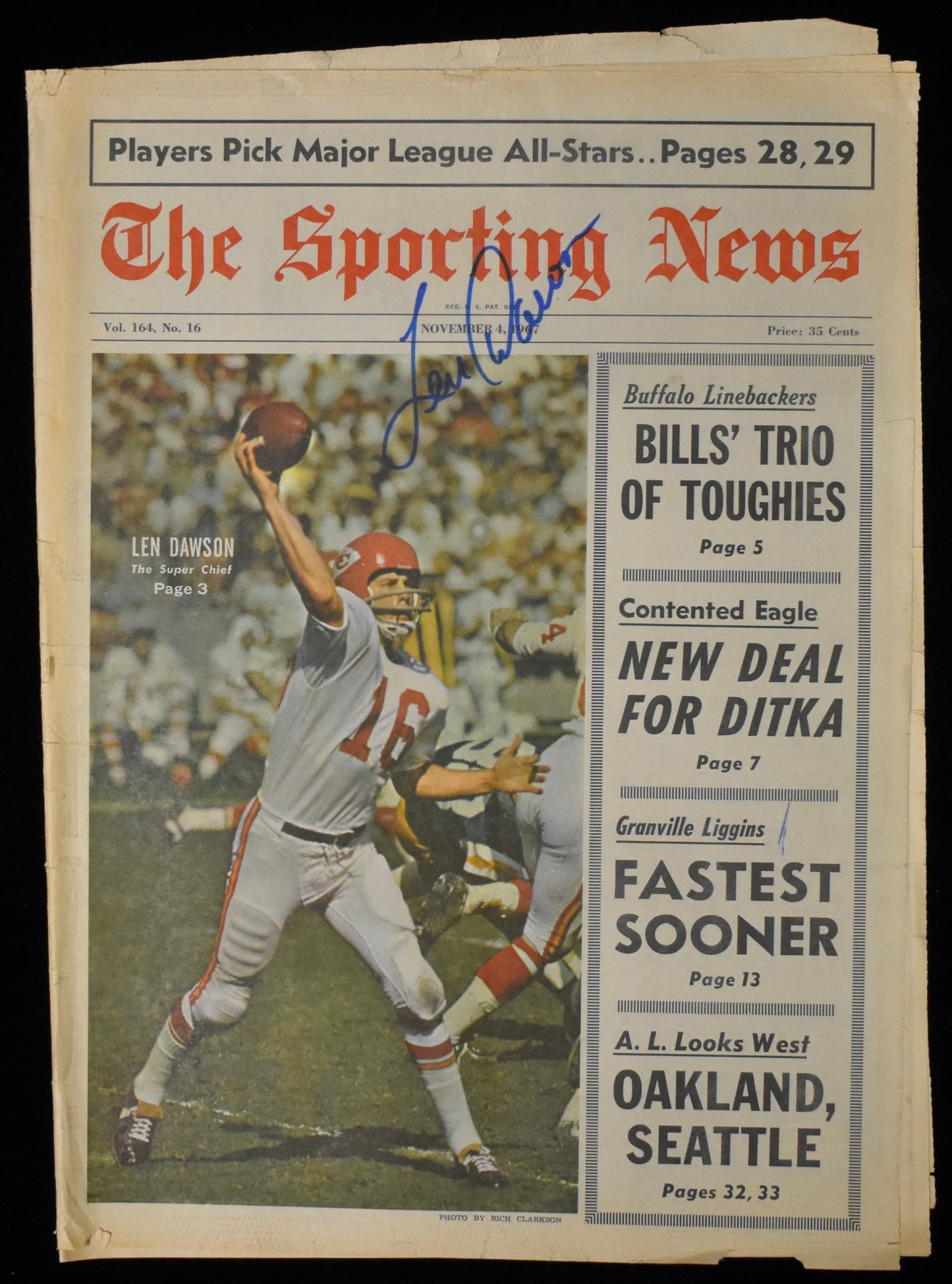 Len Dawson HOF Signed 1967 The Sporting News Chiefs JSA BA208013
