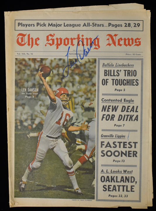 Len Dawson HOF Signed 1967 The Sporting News Chiefs JSA BA208013