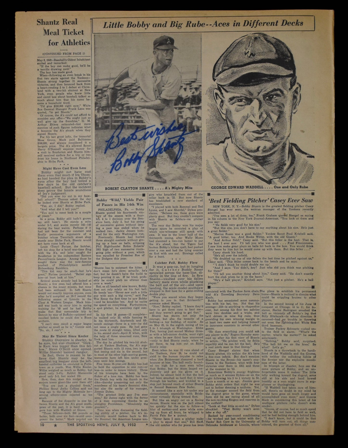 Bobby Shantz HOF Signed 1949 The Sporting News Athletics JSA BA208611