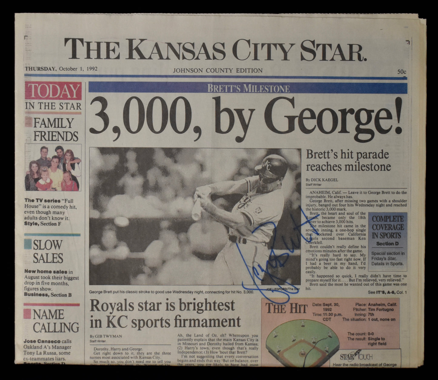 George Brett HOF Signed 1992 The Kansas City Star Royals JSA BA208616