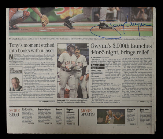 Tony Gwynn HOF Signed 1999 San Diego Union Tribute Padres 3000th JSA BA208617