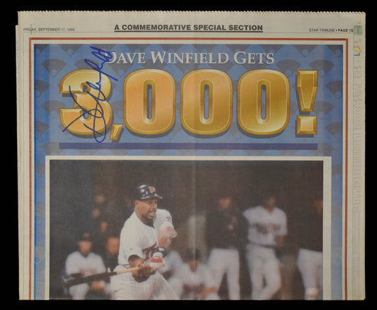 Dave Winfield HOF Signed 1993 Star Tribune Twins 3000th Hit JSA BA208618