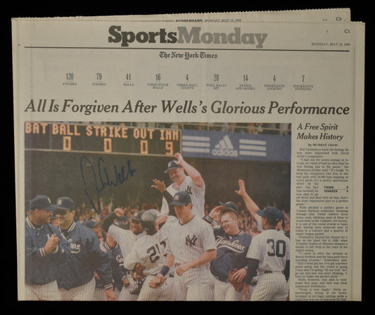 David Wells Signed 1998 New York Times Yankees Perfect Game JSA BA208623