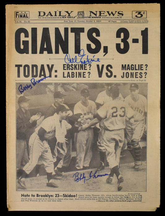 Erskine Brown Thomson Signed 1951 New York Daily News Giants JSA BA208610