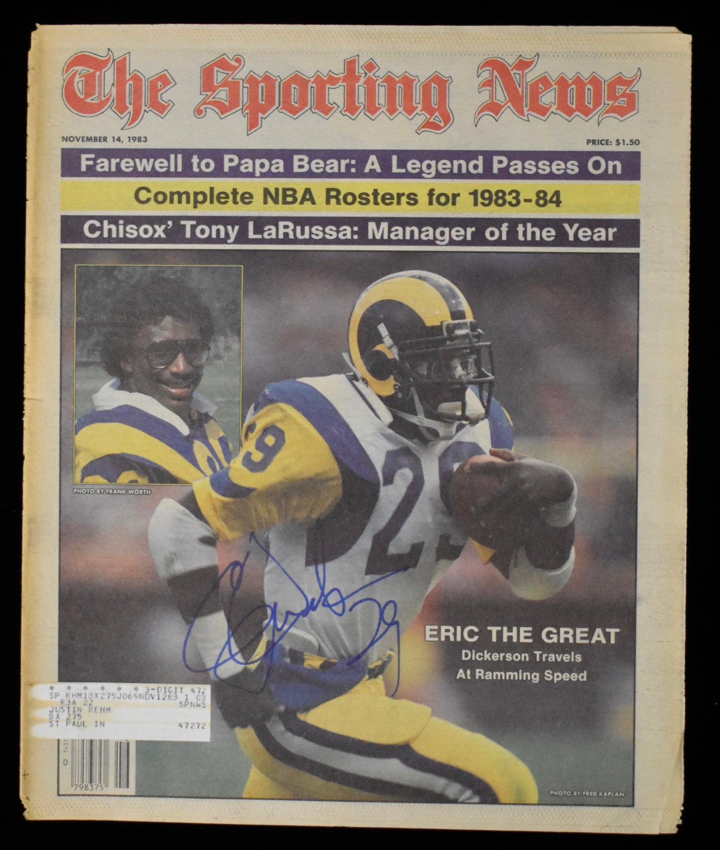 Eric Dickerson HOF Signed 1983 The Sporting News Rams JSA BA207992