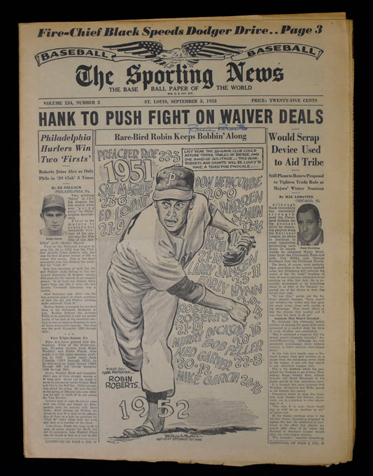Robin Roberts HOF Signed 1952 The Sporting News Phillies JSA BA207990