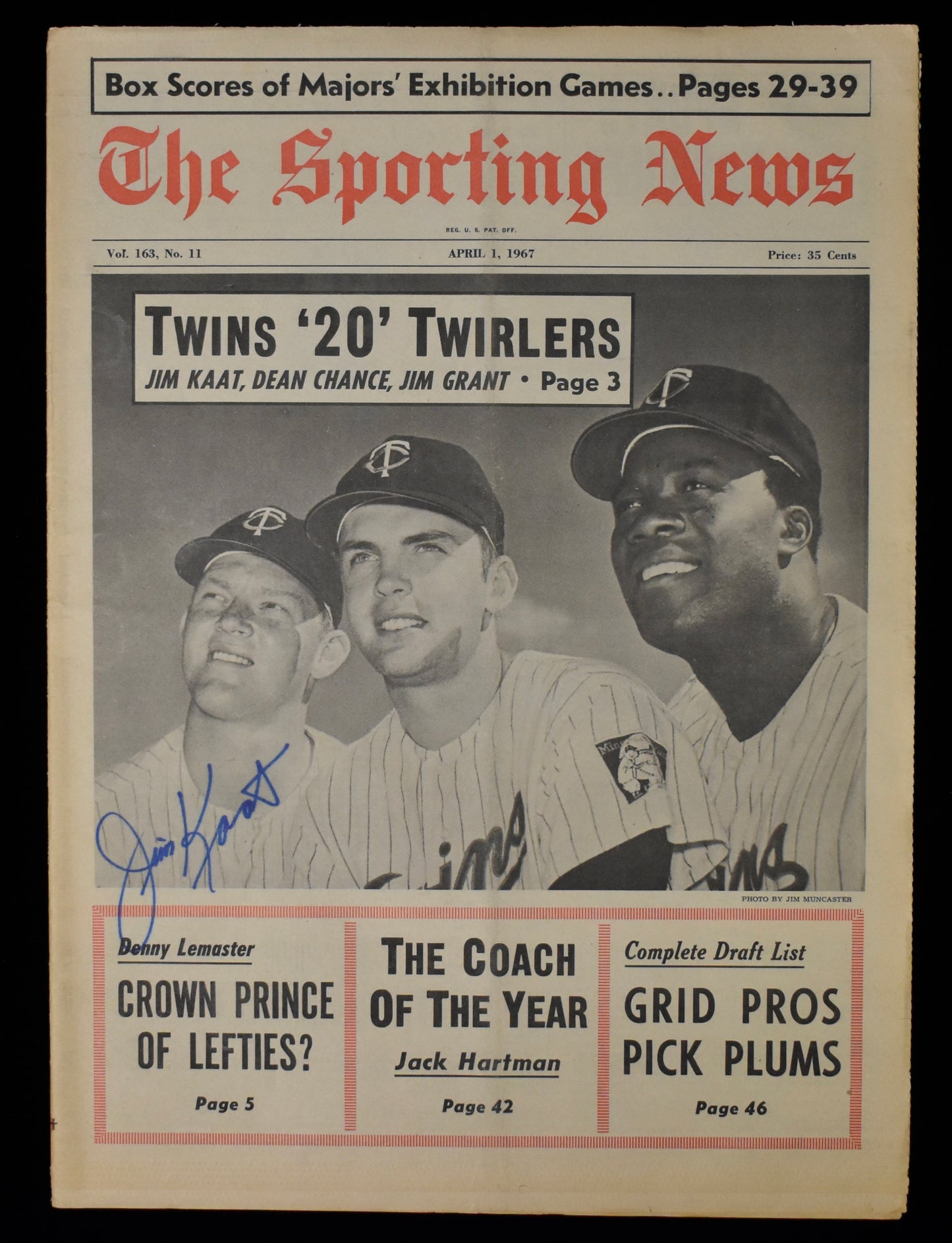 Jim Katt HOF Signed 1967 The Sporting News Twins JSA BA207988