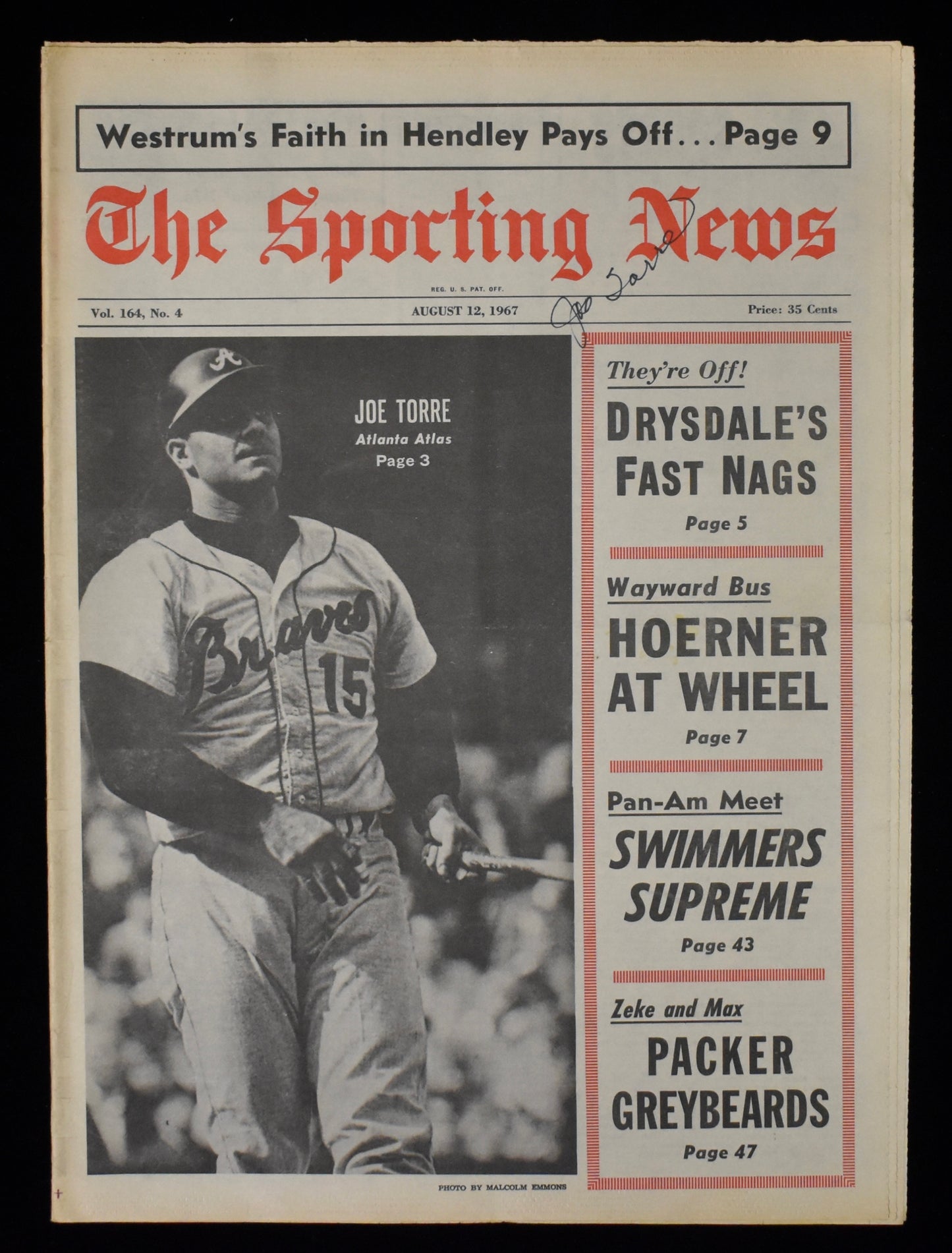 Joe Torre HOF Signed 1967 The Sporting News Braves JSA BA207987