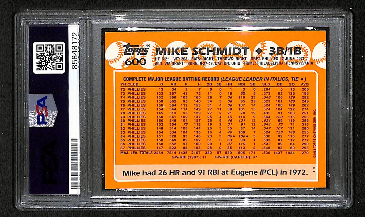 Mike Schmidt 1988 Topps Tiffany Card # 600 Phillies HOF Signed PSA/DNA 10 209383