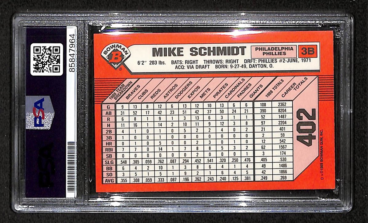 Mike Schmidt 1989 Bowman Tiffany Card # 402 Phillies HOF Signed PSA/DNA 209387