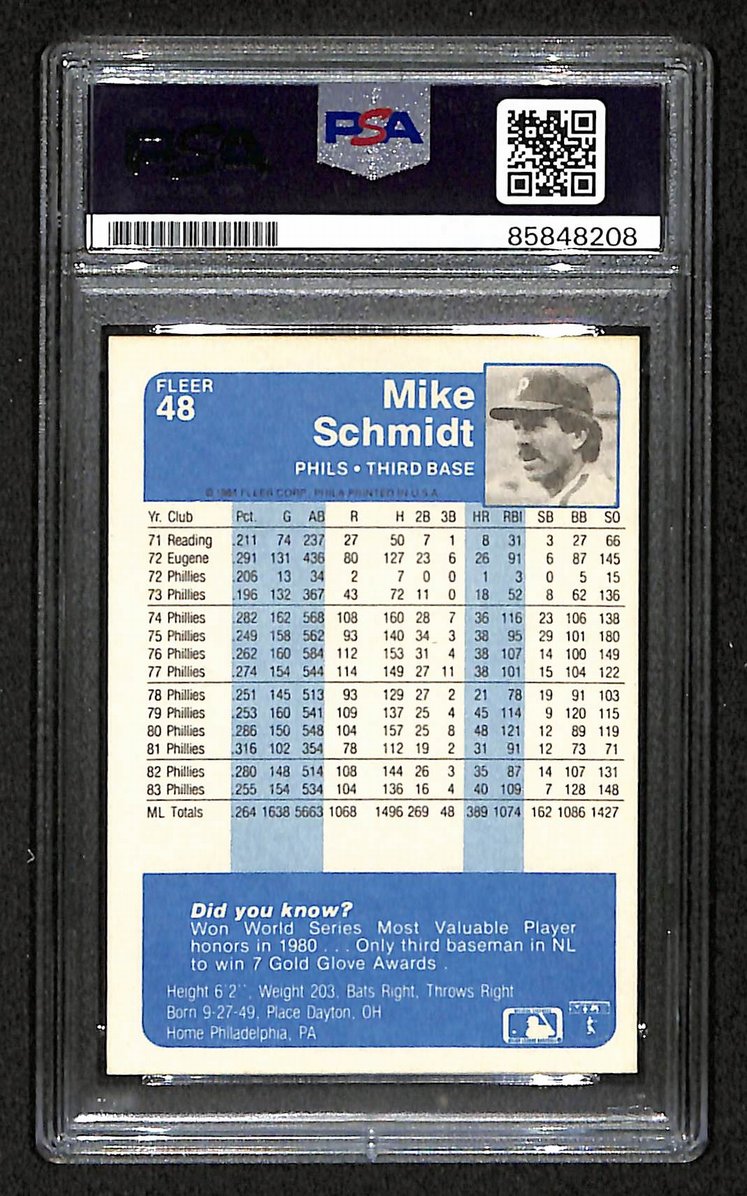 Mike Schmidt 1984 Fleer Card #48 Phillies HOF Signed PSA/DNA Auto GEM 10 209356