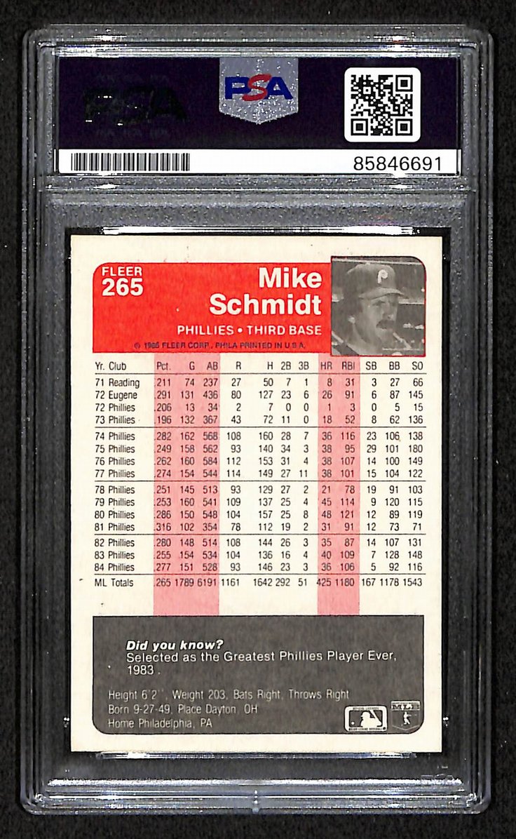 Mike Schmidt 1985 Fleer Card #265 Phillies HOF Signed/Autographed PSA/DNA 209362