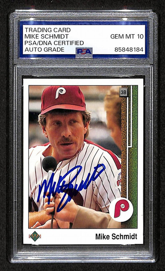 Mike Schmidt 1989 Upper Deck Card #406 Phillies HOF Signed PSA/DNA 10 209366