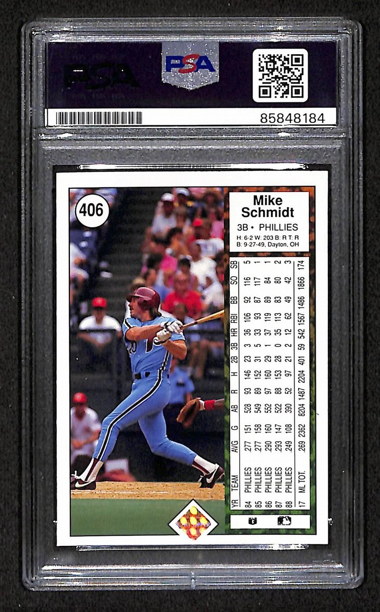 Mike Schmidt 1989 Upper Deck Card #406 Phillies HOF Signed PSA/DNA 10 209366