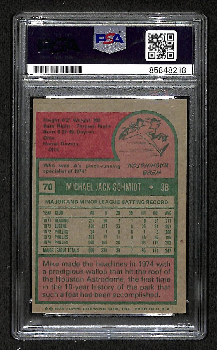 Mike Schmidt 1975 Topps Card #70 Phillies HOF Signed PSA/DNA Auto GEM 10 208758