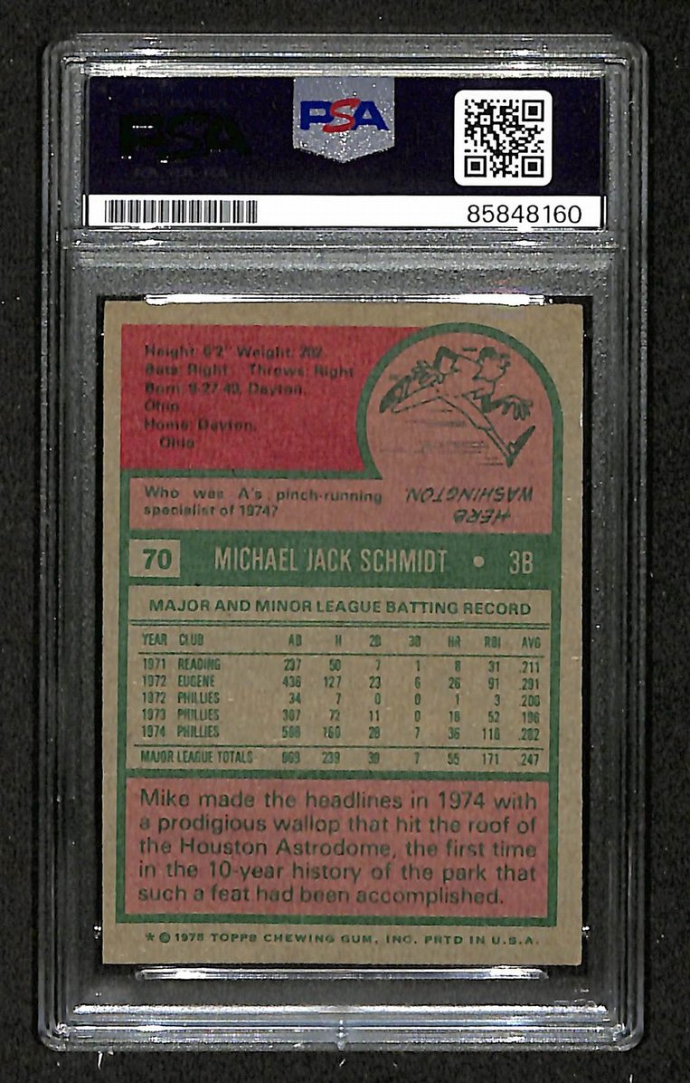 Mike Schmidt 1975 Topps Card #70 Phillies HOF Signed PSA/DNA Auto GEM 10 208761
