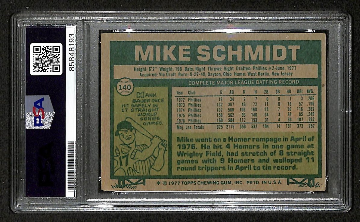 Mike Schmidt 1977 Topps Card #140 Phillies HOF Signed PSA/DNA Auto GEM 10 208764