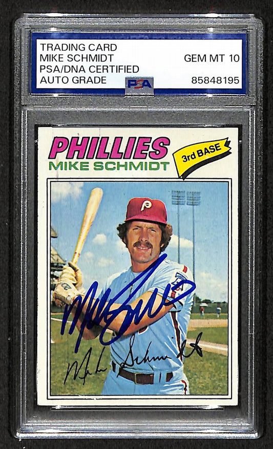 Mike Schmidt 1977 Topps Card #140 Phillies HOF Signed PSA/DNA Auto GEM 10 208765