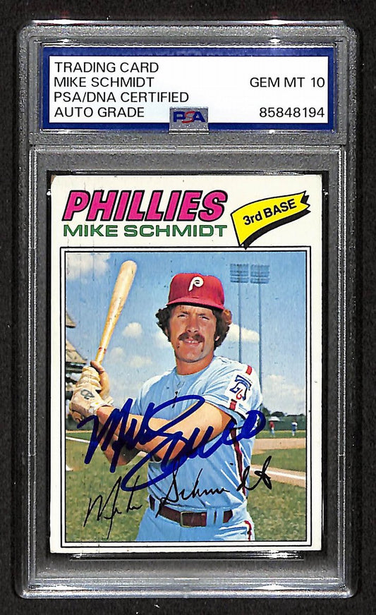 Mike Schmidt 1977 Topps Card #140 Phillies HOF Signed PSA/DNA Auto GEM 10 208766