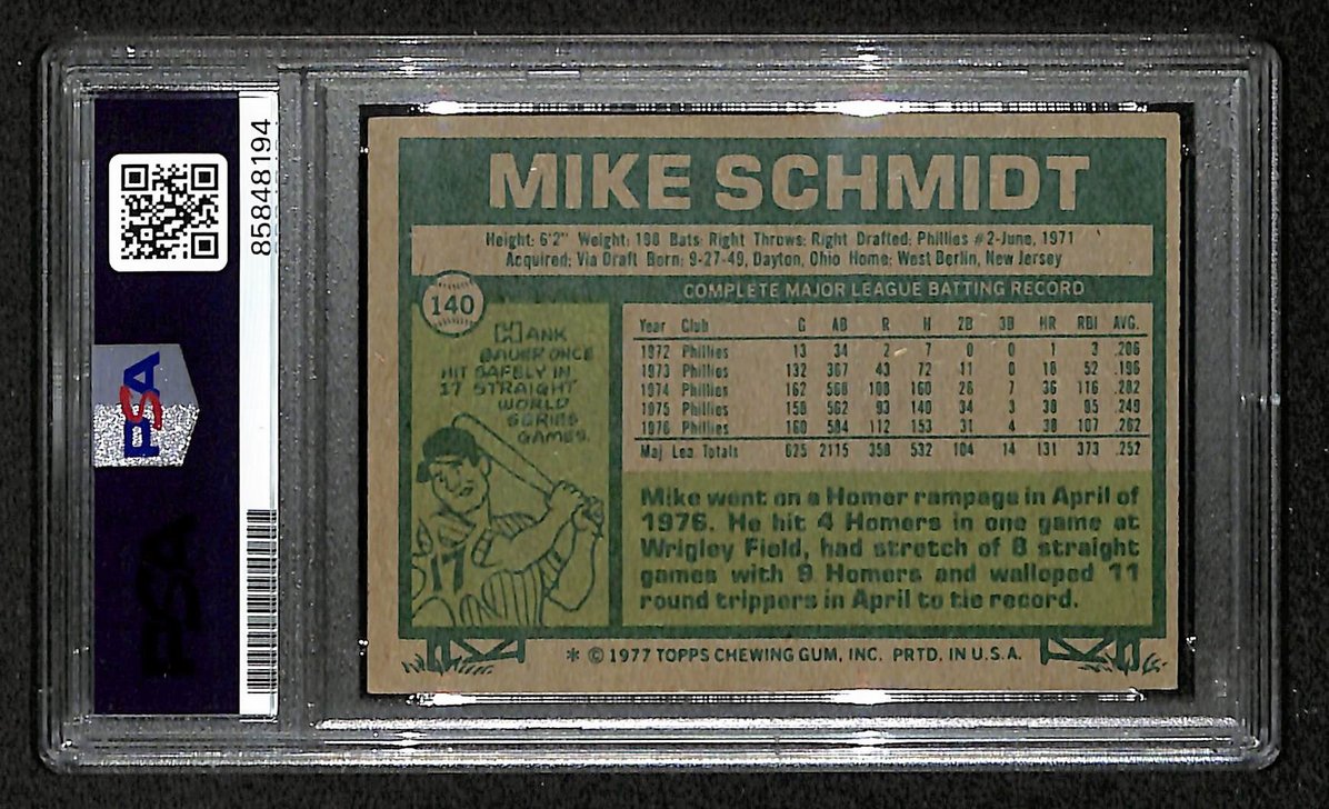 Mike Schmidt 1977 Topps Card #140 Phillies HOF Signed PSA/DNA Auto GEM 10 208766