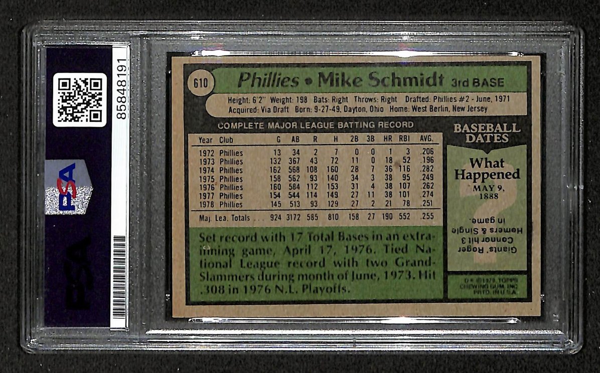 Mike Schmidt 1979 Topps Card #610 Phillies HOF Signed PSA/DNA Auto GEM 10 208770