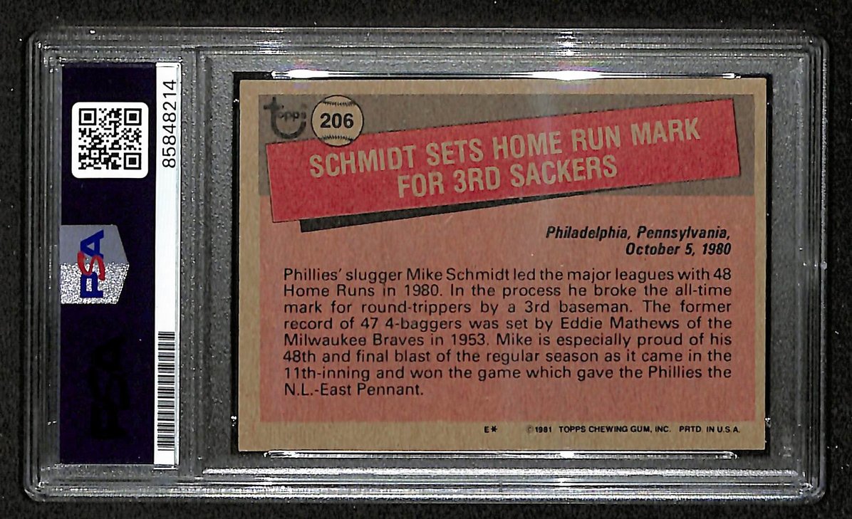 Mike Schmidt 1981 Topps Card #206 Phillies HOF Signed PSA/DNA Auto GEM 10 208773