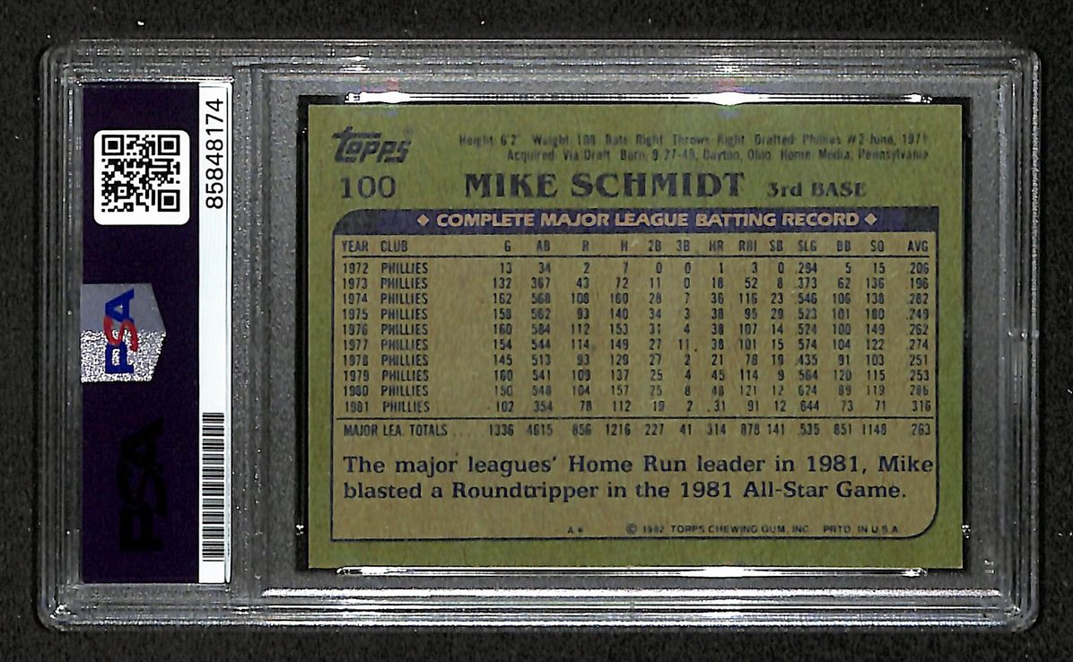 Mike Schmidt 1982 Topps Card #100 Phillies HOF Signed PSA/DNA Auto GEM 10 208774